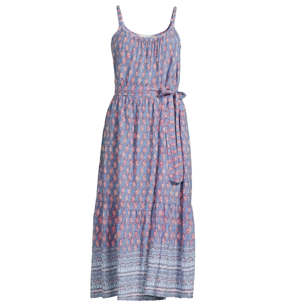 Beachlunchlounge Red White And Blue Tiered Paisley Sleeveless Medium Midi Dress